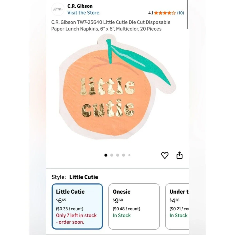 Little Cutie Peach-Themed Disposable Party Baby Shower Tableware Set